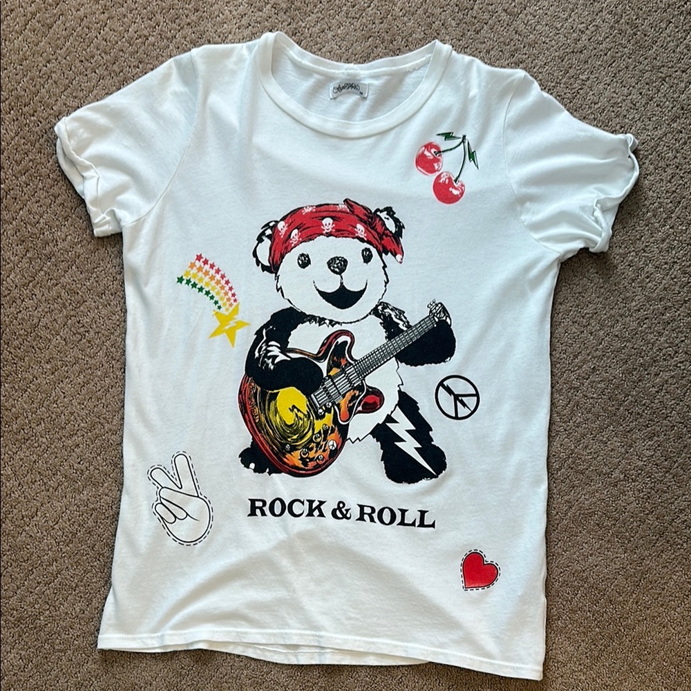 Lauren Moshi White and Red Rock & Roll Short Sleeve Tee